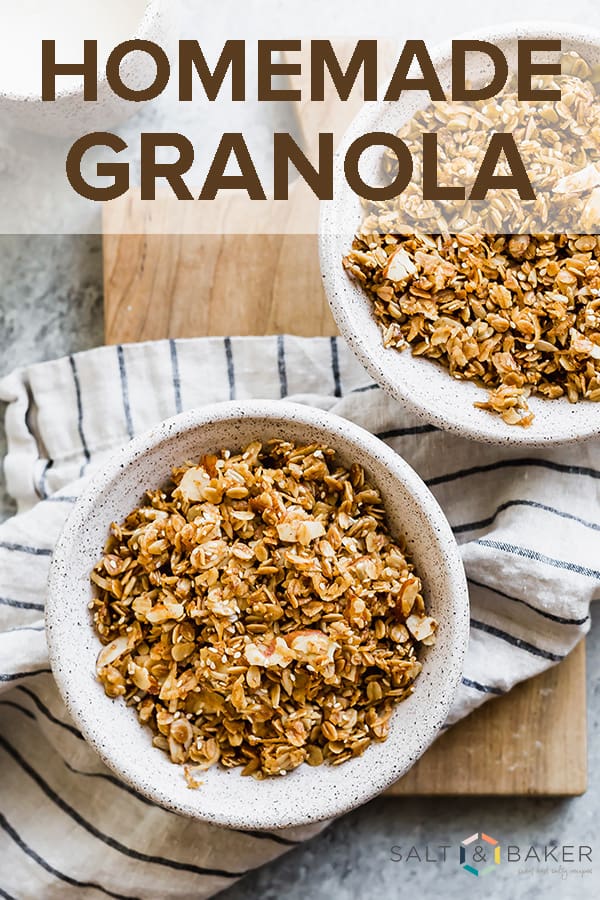 Healthy Homemade Granola that has a warm and rich flavor! Grab a bowl, you'll want this for breakfast! #saltandbaker #granola #homemadegranola #healthygranola #breakfast