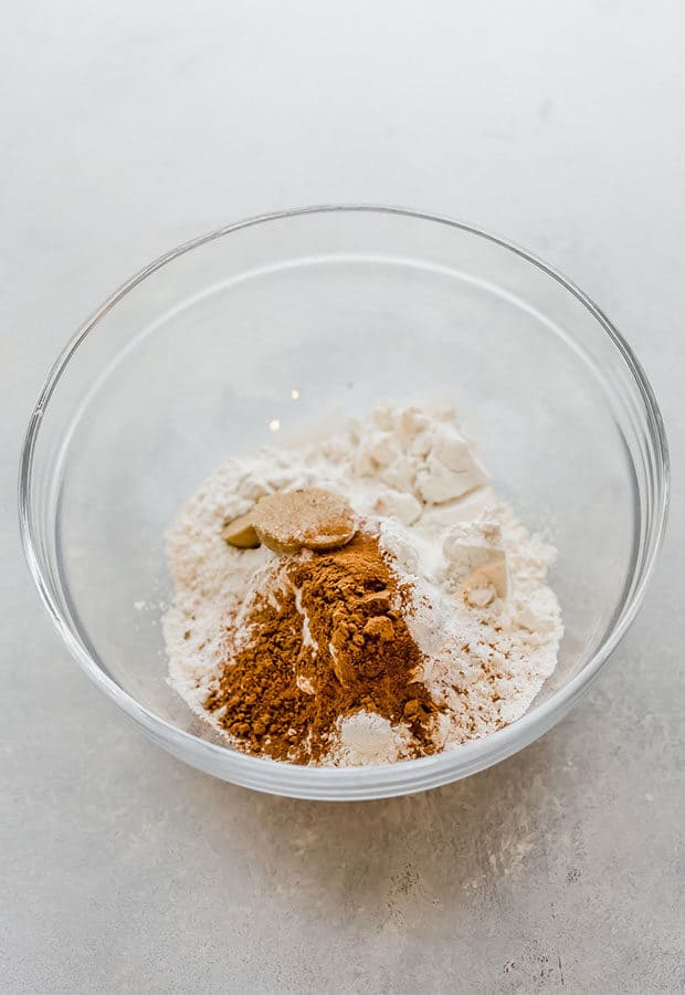 The dry ingredients for making pumpkin pancakes recipe.