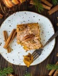 Pumpkin Spice Pecan Streusel Coffee Cake with Cinnamon Spiced Glaze | Salt & Baker