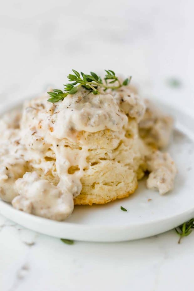 Simple Biscuits and Gravy Recipe with Thyme | Salt & Baker