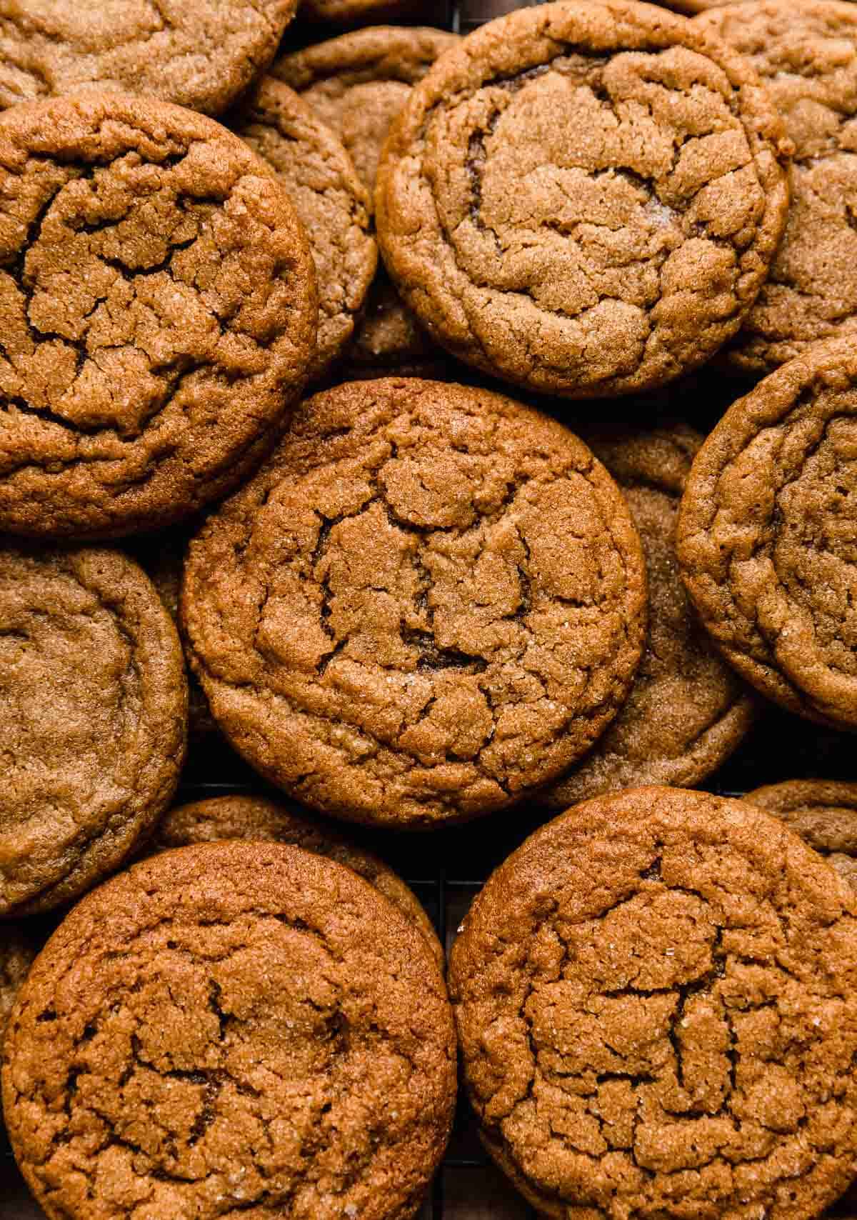 Soft Gingersnap Cookies bunched up close to each other.