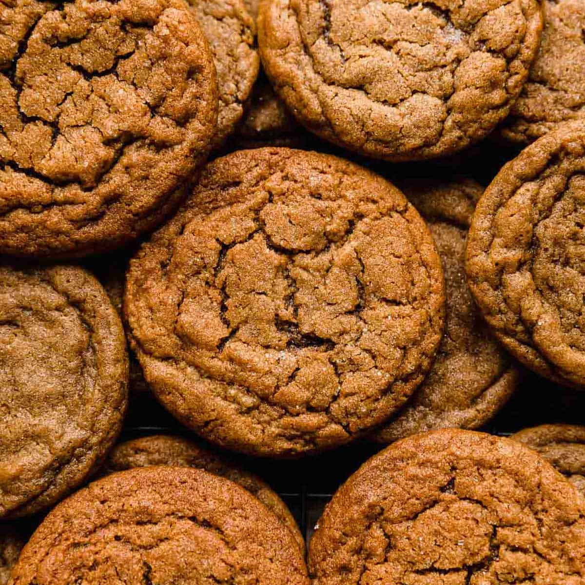 The best soft gingersnap cookies close together.