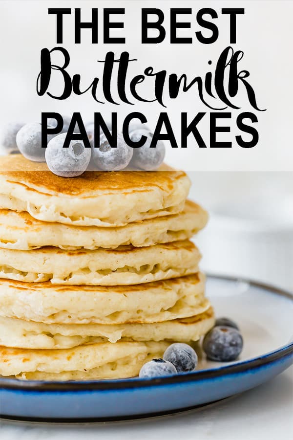 Homemade Buttermilk Pancakes that are thick and fluffy! Drizzle maple syrup over top and you have the perfect breakfast! #pancakes #buttermilkpancakes #breakfast #fluffypancakes #syrup 