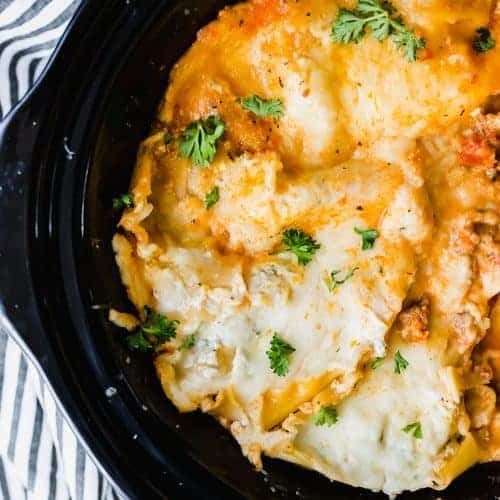 Super Easy Slow Cooker Lasagna Salt Baker