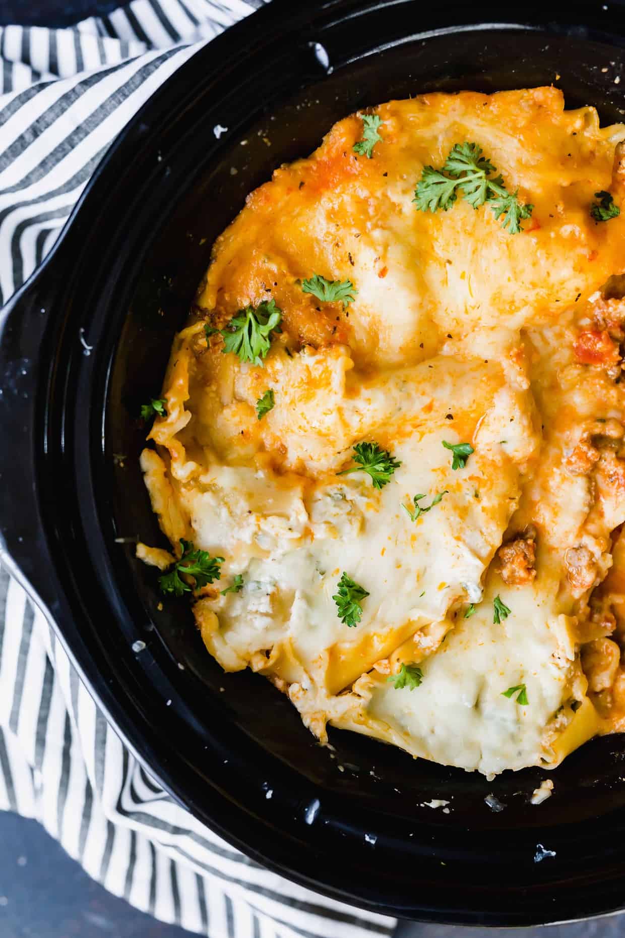 Super Easy Slow Cooker Lasagna Salt Baker