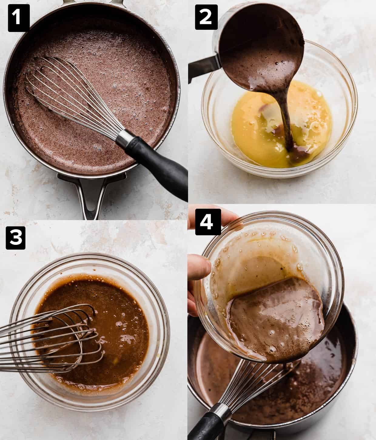 A collage of four photos demonstrating how to make Homemade Chocolate Ice Cream.