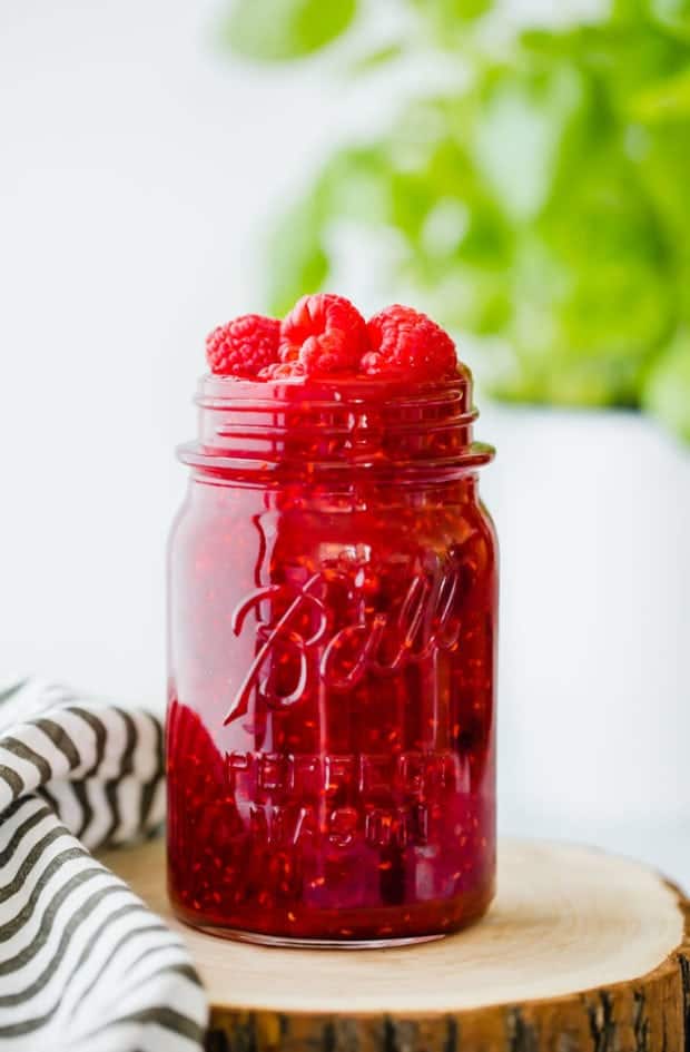Delicious and easy to make raspberry sauce! Use fresh or frozen raspberries to make this delicious sauce. We love to use this atop ice cream, cheesecake, or crepes! 
