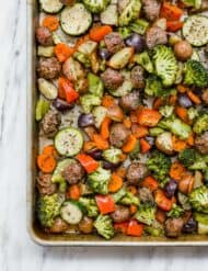 Sheet pan dinners are so convenient! This Sheet Pan Italian Sausage Vegetable Bake is one dinner you NEED to make! It's easy, flavorful, and healthy!