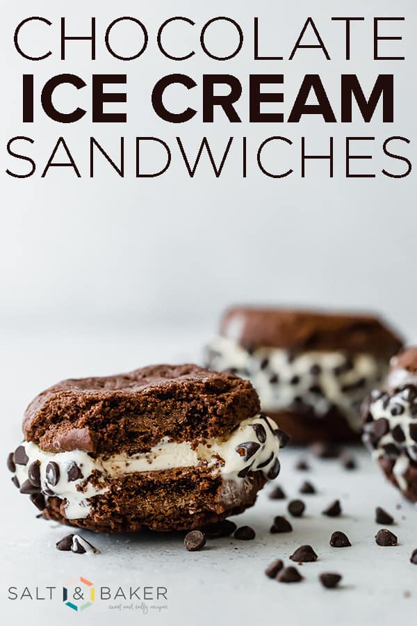 Chocolate Cookie Ice Cream Sandwiches are the perfect treat for summer! This summer treat is made using homemade chocolate cookies and vanilla ice cream. They're easy to make and absolutely delicious! Kids and adults will gobble these right up! Get the full recipe on saltandbaker.com #saltandbaker #icecreamsandwiches #icecreamcookies #homemadeicecream #frozendessert