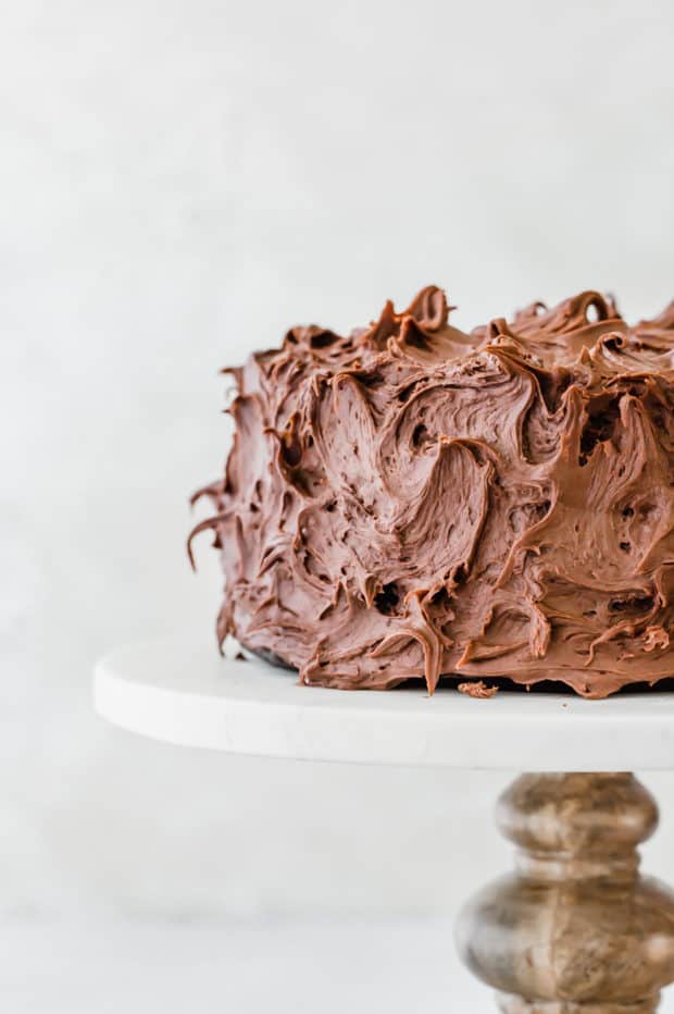Chocolate Cake on a cake stand.