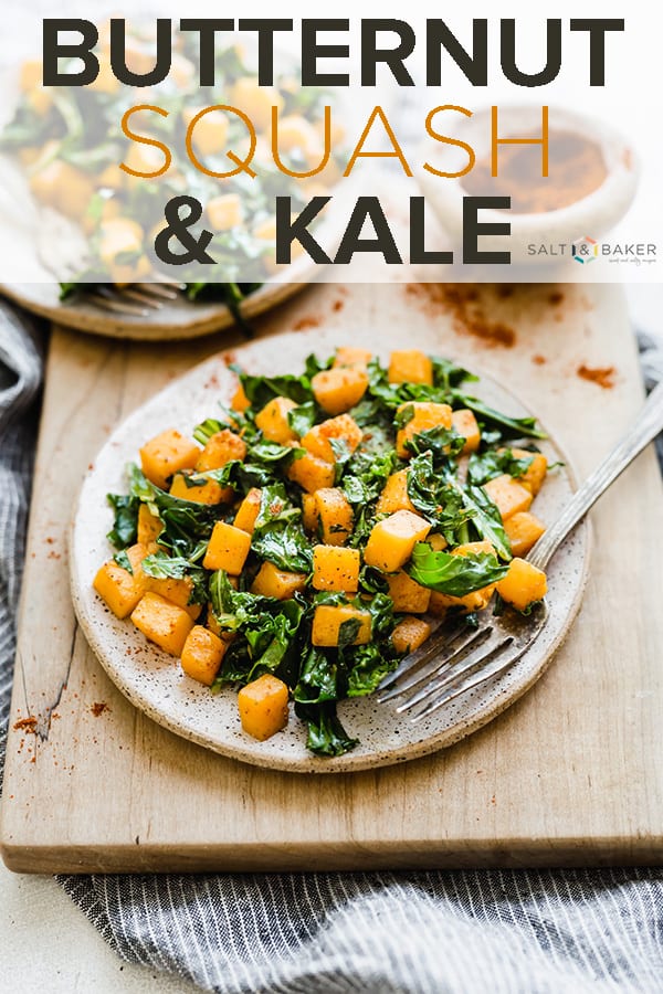 Butternut squash and kale is a delicious and healthy side dish! #saltandbaker #kale #butternutsquash #sidedish