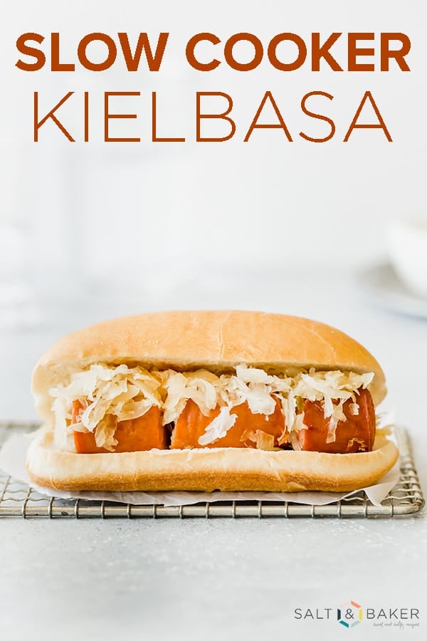 This Slow Cooker Kielbasa recipe is moist and flavorful thanks to the brown sugar and apple cider marinate. It's easy and delicious! #saltandbaker #kielbasa #slowcooker #slowcookerrecipes #dinner