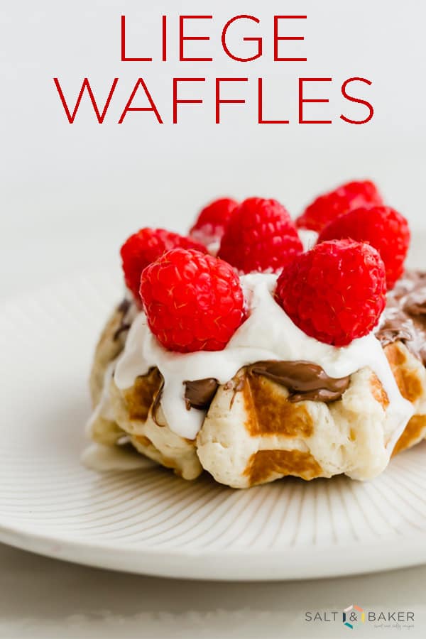These Belgian Liege Waffles are studded with pearl sugar that caramelize into the cooked waffle. This liege waffle recipe is perfection! The waffles are warm, sweet, and will melt in your mouth! It's the ultimate brunch recipe. #saltandbaker #brunchrecipe #waffles #liegewaffles #wafflelove