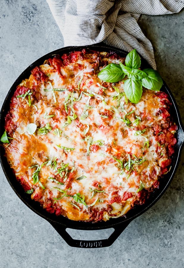 Cast iron lasagna! I'm never making it another way again. Delicious and a  new family favorite. Recipe in the comments : r/castiron