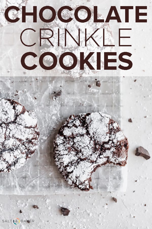 This chocolate crinkle cookies recipe makes soft and fudgy cookies that bake up perfectly every time. They're the perfect holiday cookie recipe! #saltandbaker #cookies #holidaybaking #chocolate