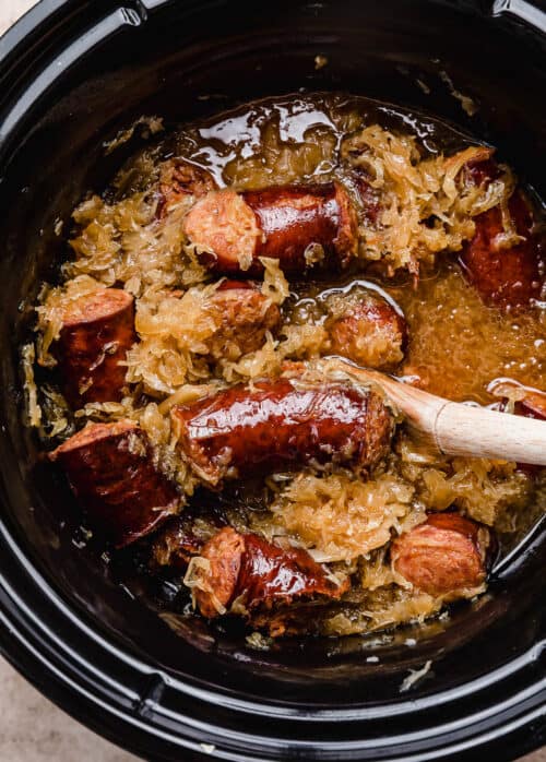 Crock Pot Kielbasa and Sauerkraut - Salt & Baker