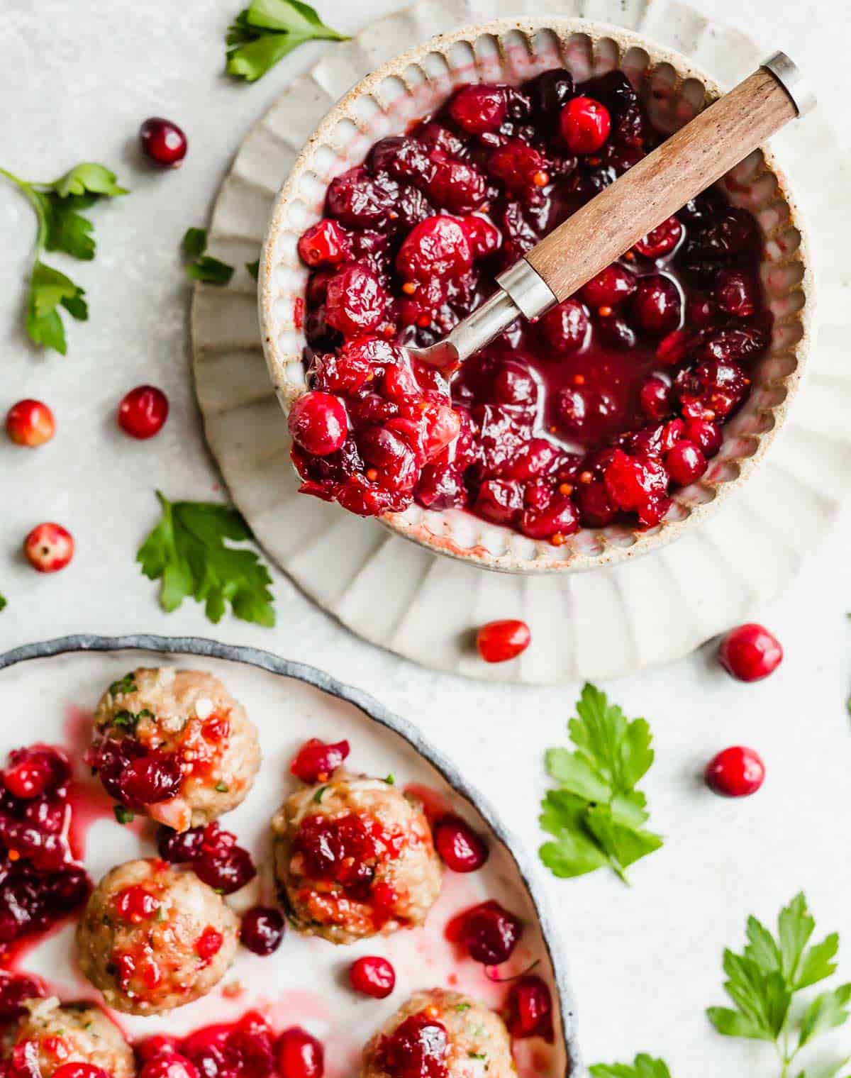 A bowl filled with homemade cranberry chutney.