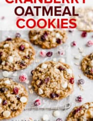 White Chocolate Cranberry oatmeal cookies on a cooling rack.