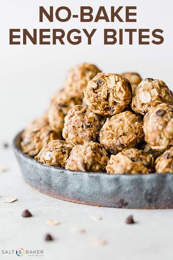 No-Bake Energy Bites are the perfect healthy snack. It's a delicious low calorie snack recipe loaded with peanut butter, oats, flax seed, and chocolate chips. This protein balls recipe is the best post workout snack. #saltandbaker #protein #healthysnack #energybites #lowcalorie