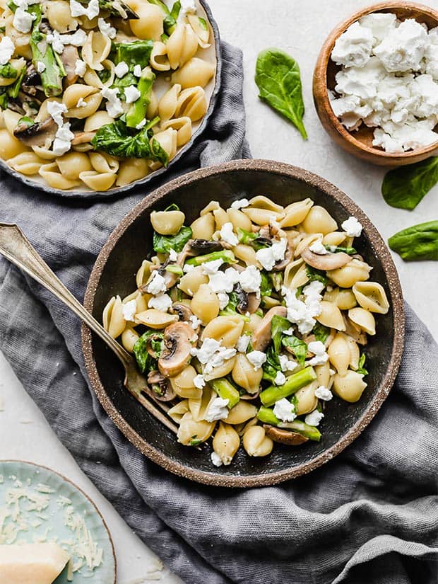 Creamy Goat Cheese and Asparagus Spinach Pasta Salt & Baker