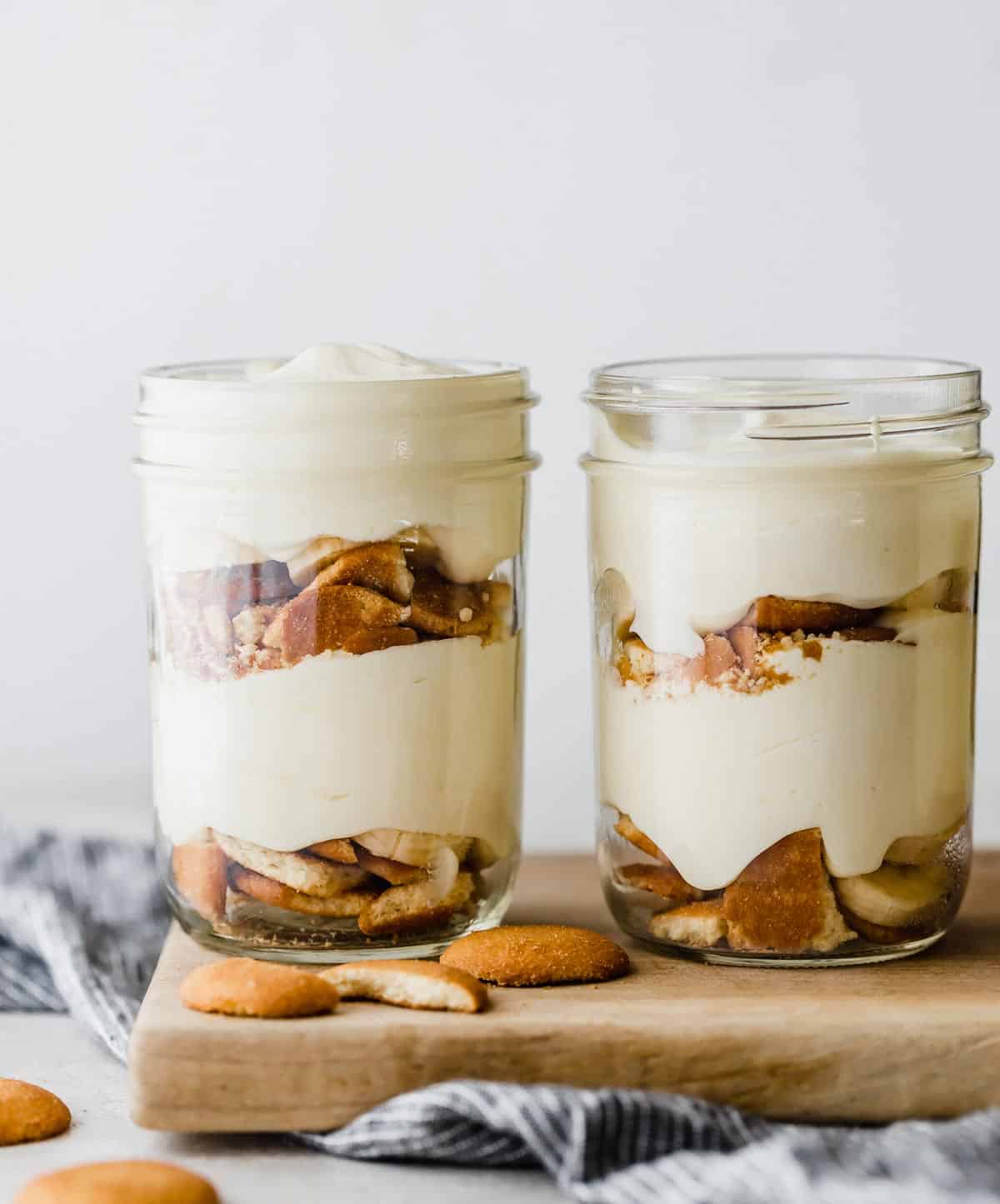Magnolia Bakery Banana Pudding in a jar against a white background.