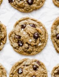 Brown Butter Chocolate Chip Cookies on a white background.