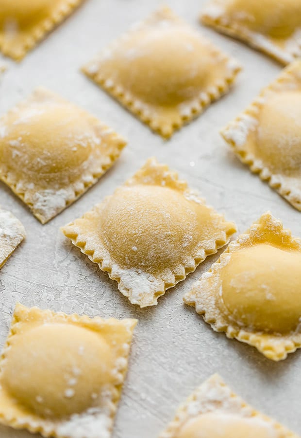 Making ravioli, More ravioli coming out of the KitchenAid r…