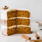 A Pumpkin layered cake frosted with cream cheese frosting.