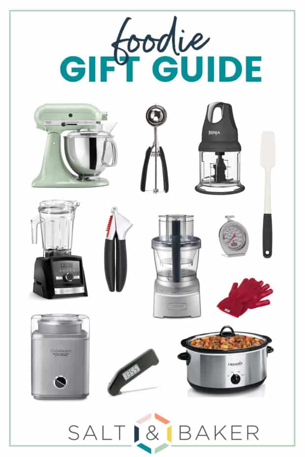 A collage featuring kitchen gadgets for a holiday gift guide.