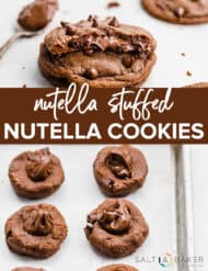 A picture collage of Nutella Stuffed Nutella Cookies.