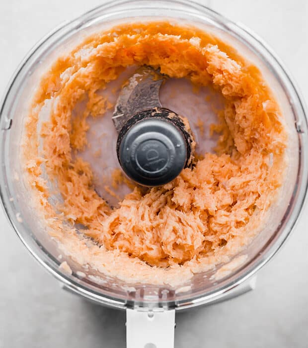 Ground up salmon in a food processor.