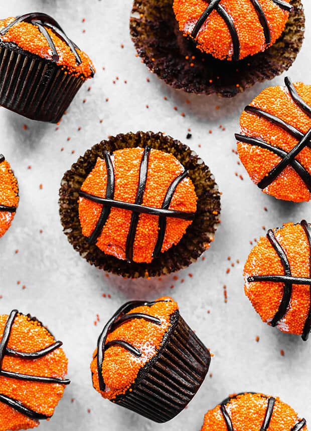Basketball decorated cupcakes. 