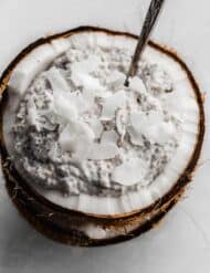 Overnight Coconut Chia Pudding in a raw coconut.