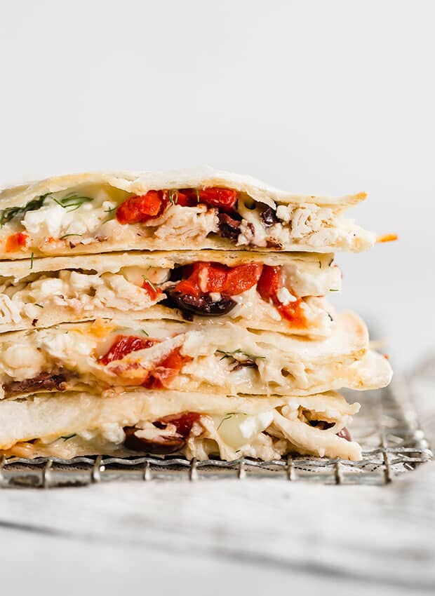 Close up image of Greek Quesadillas.