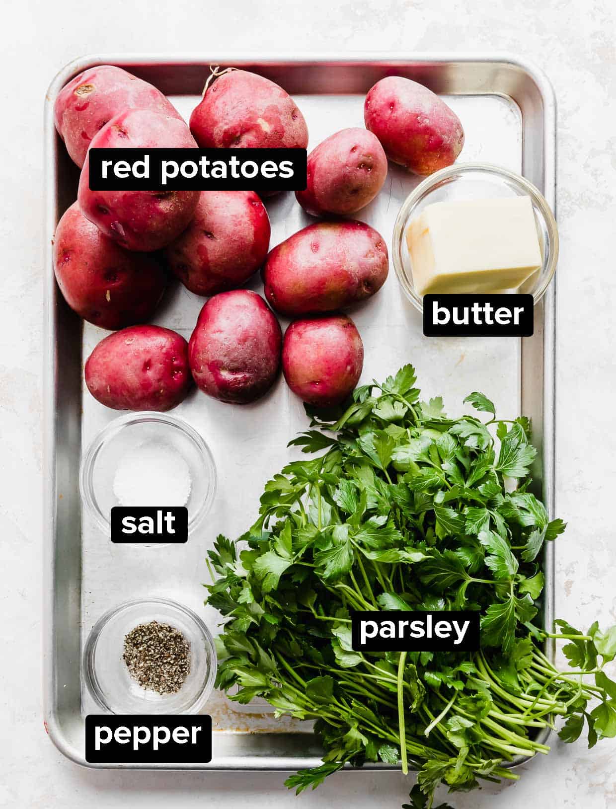 Ingredients used to make parsley potatoes.