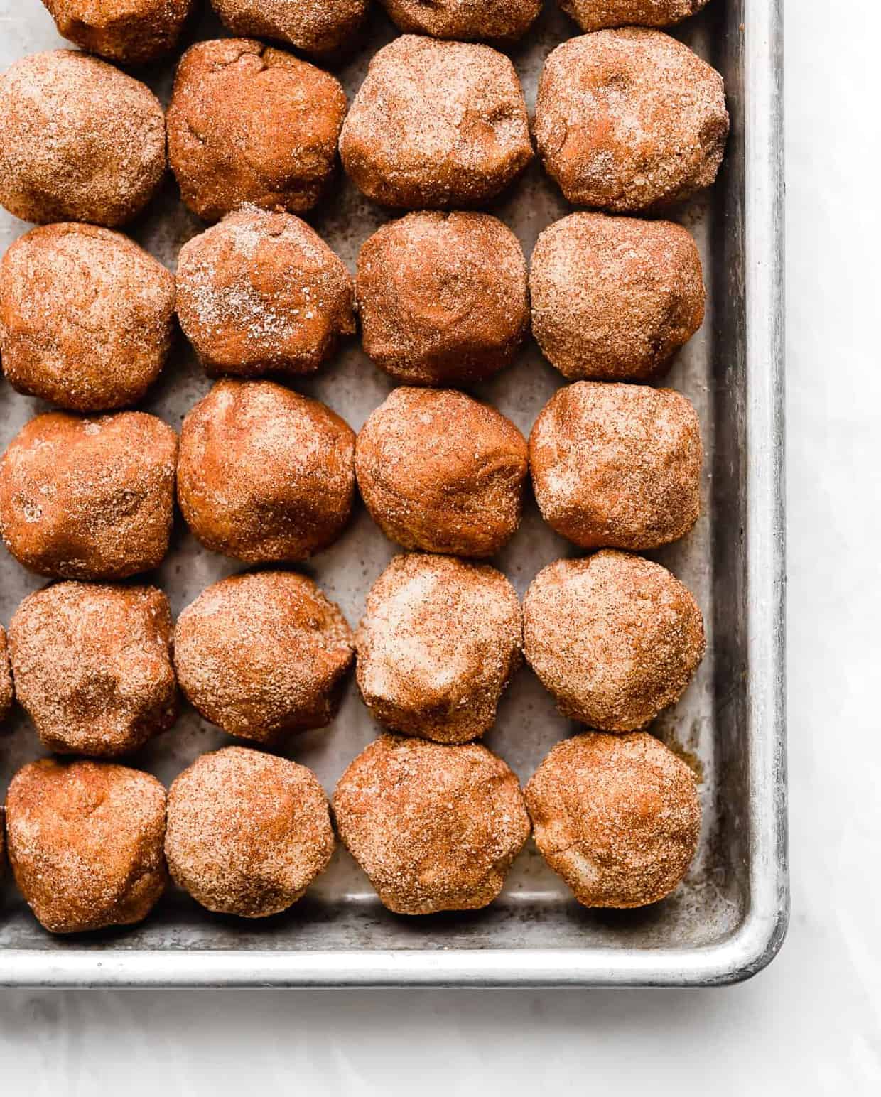 Cinnamon sugar coated cookie dough balls.