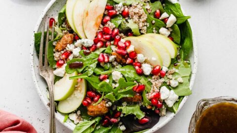 Mixed Baby Greens with Pomegranate, Gorgonzola and Pecans –