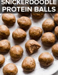 Snickerdoodle protein balls on a plate.