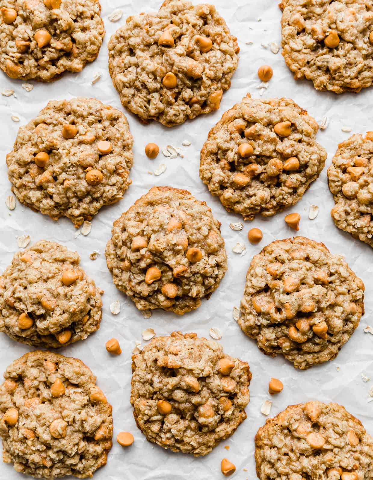 Oatmeal Butterscotch Cookies on a white parchment paper.