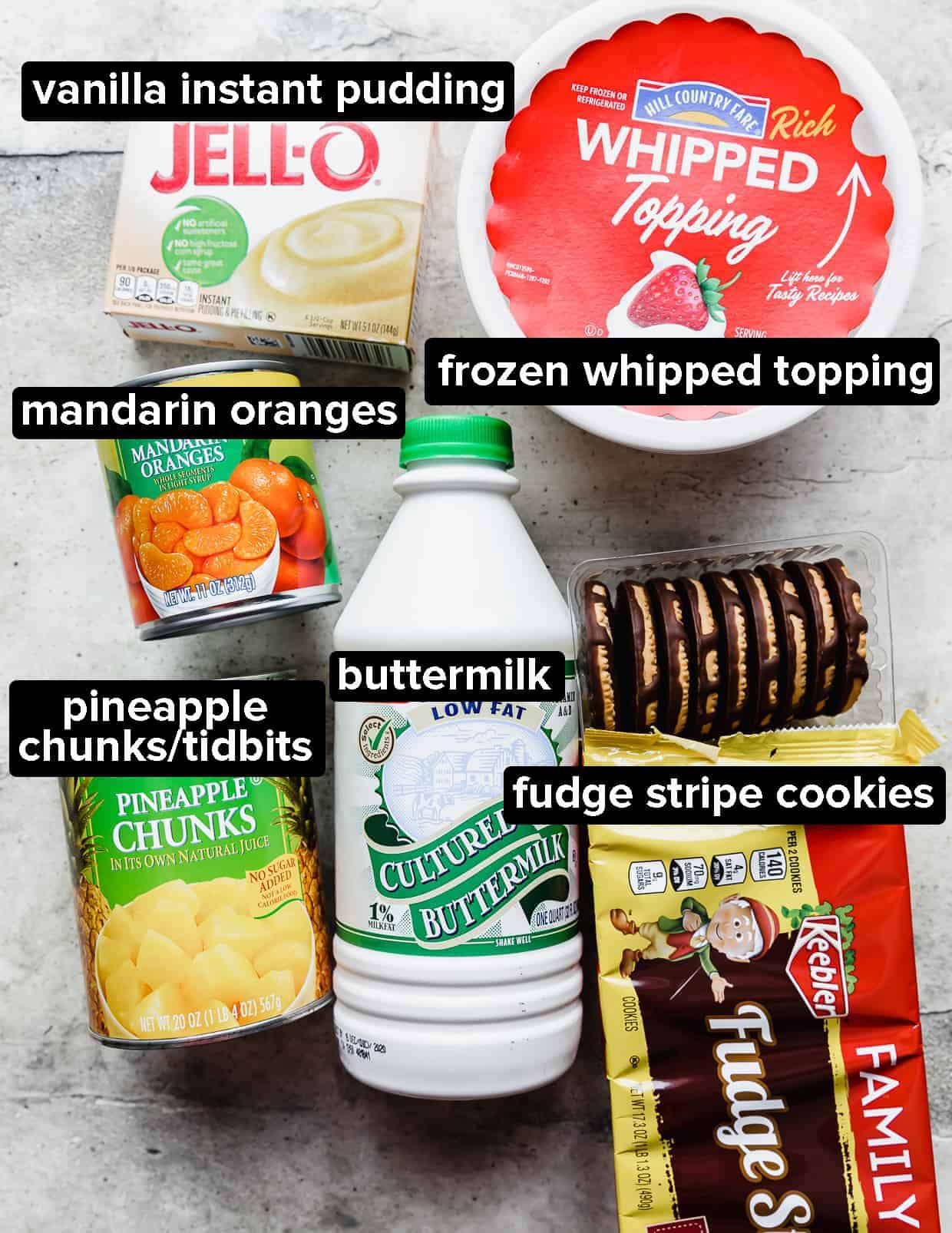 Ingredients used to make cookie salad.