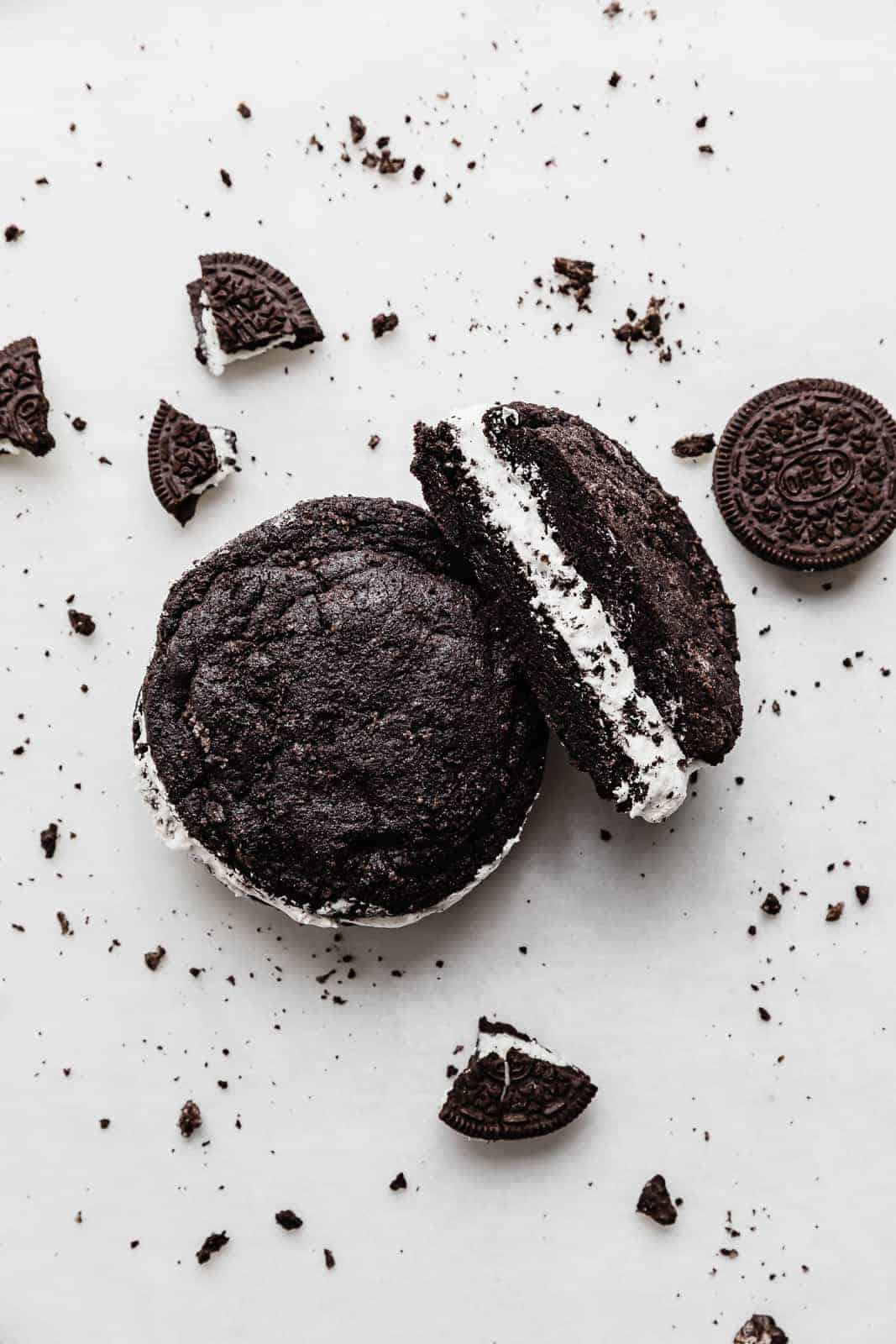 A giant Oreo cookie on a white background.