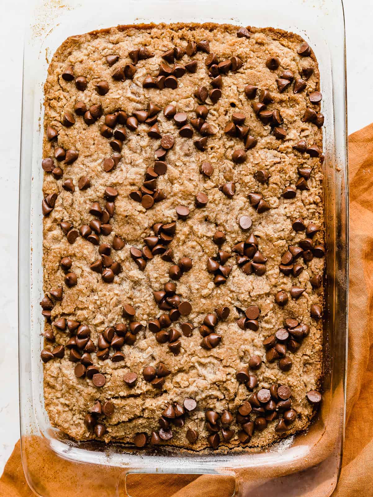 Baked Pumpkin Chocolate Chip Coffee Cake in a 13x9 inch pan.