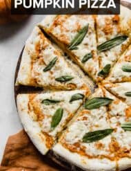 A pumpkin pizza topped with crispy sage.