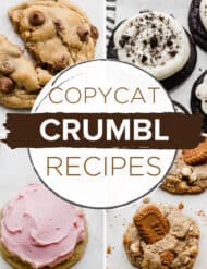 Four photos of Crumbl Cookies with text overlay.
