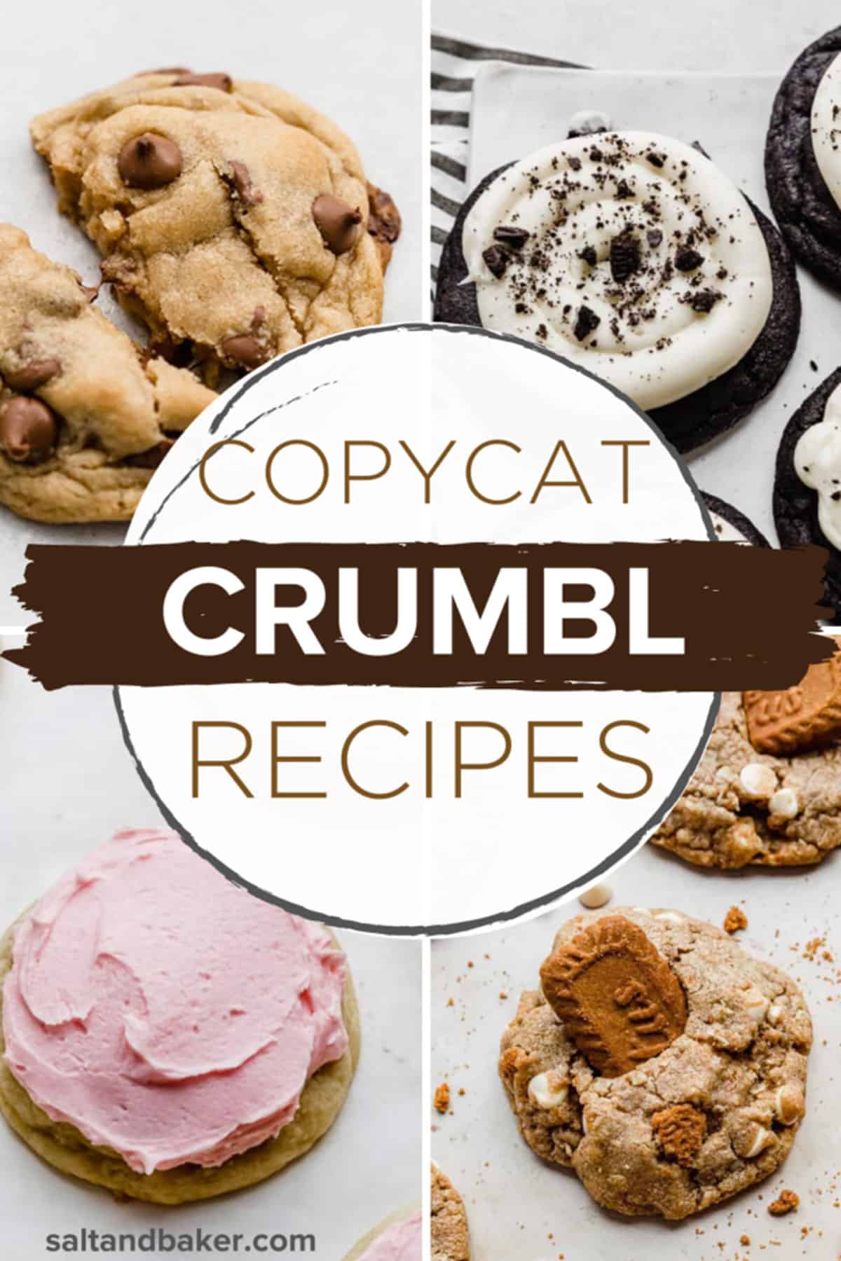 Four photos of Crumbl Cookies with text overlay.