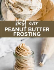Two images of peanut butter frosting in a collage.