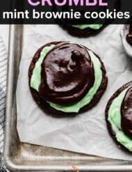 Crumbl Mint Brownie Cookie on a white parchment paper.