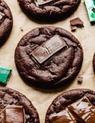 A chocolate cookie topped with an Andes mint candy.