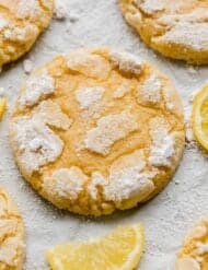 Crumbl Lemon Crinkle cookie on a white background.