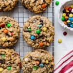 The best monster cookies topped with colorful mini M&M's and filled with rolled oats.